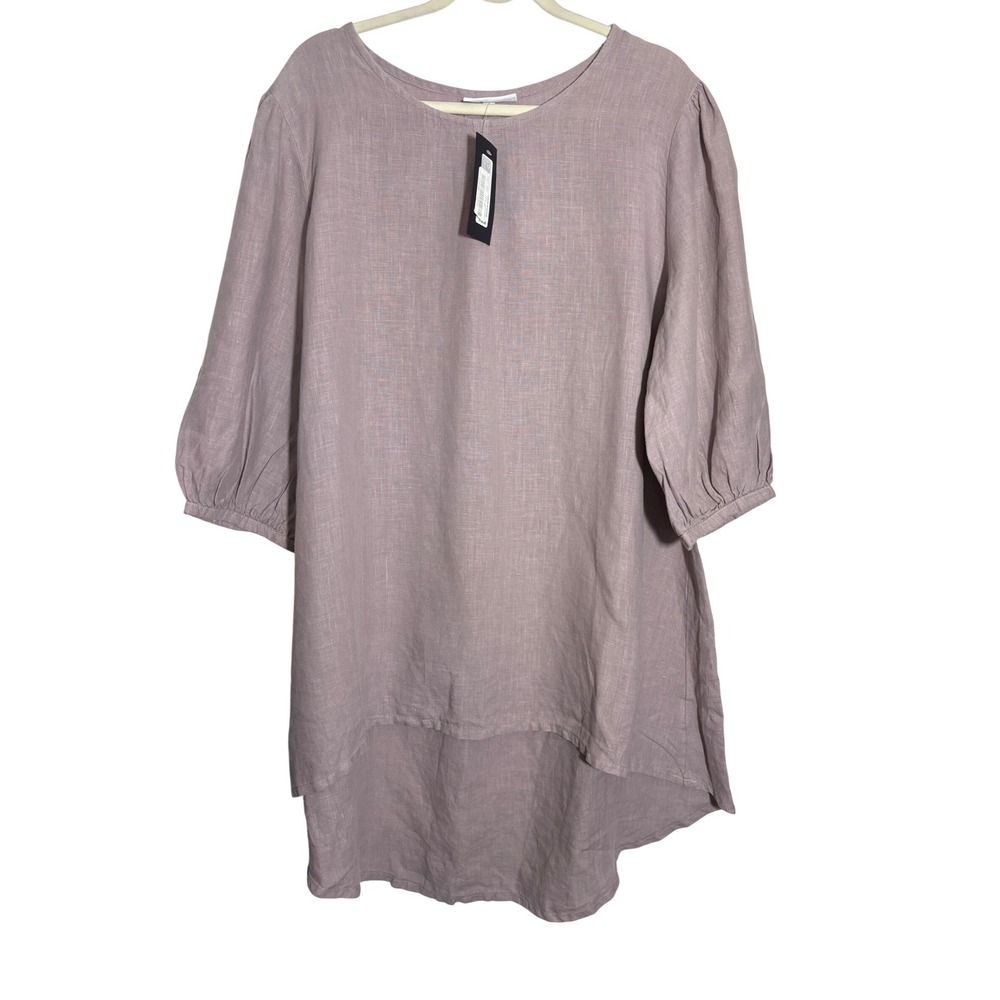 Bryn Walker XL Linen Tunic Top Lagenlook High Low Puff Sleeve Moonstone NWT